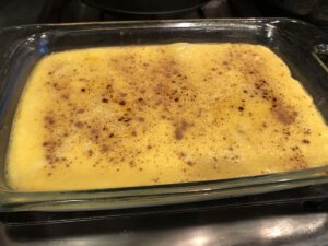 RIce Custard in a glass baking dish